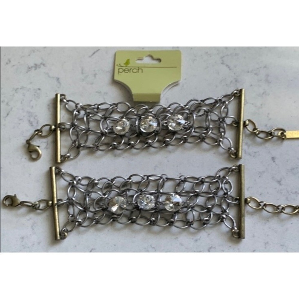 Perch Audrey Chain Link Chunky Bracelet Nickel Brass Tone Rhinestone Metal‎ BoHo